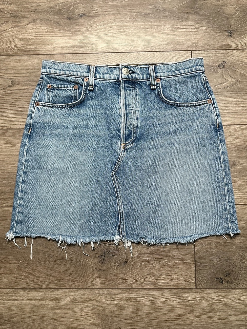 Rag & Bone 17” Frayed Hem Mini Jean Skirt Blue Size 30